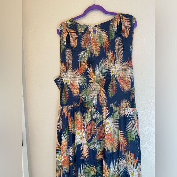 Terra & Sky navy blue tropical beach maxi Boho dress smocked tiered plus size 4X - Picture 4 of 13